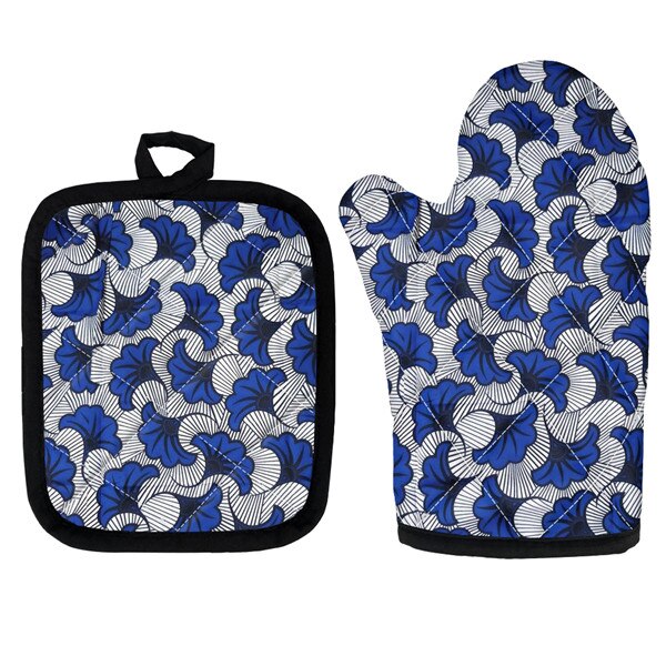 Set Van 2 Afrikaanse Etnische Tribal Bloemen Keuken Koken Magnetron Handschoenen Mitts Pot Pad Heat Proof Beschermd Thuis Bakken pads: HTAE004D19