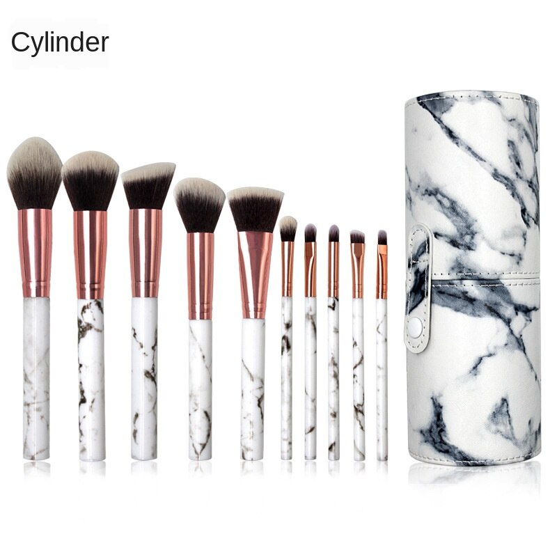 10 stk marmorering makeup børster værktøjssæt kosmetisk pudder øjenskygge foundation blush blending skønhed make up børste: 10 stk plus ærme