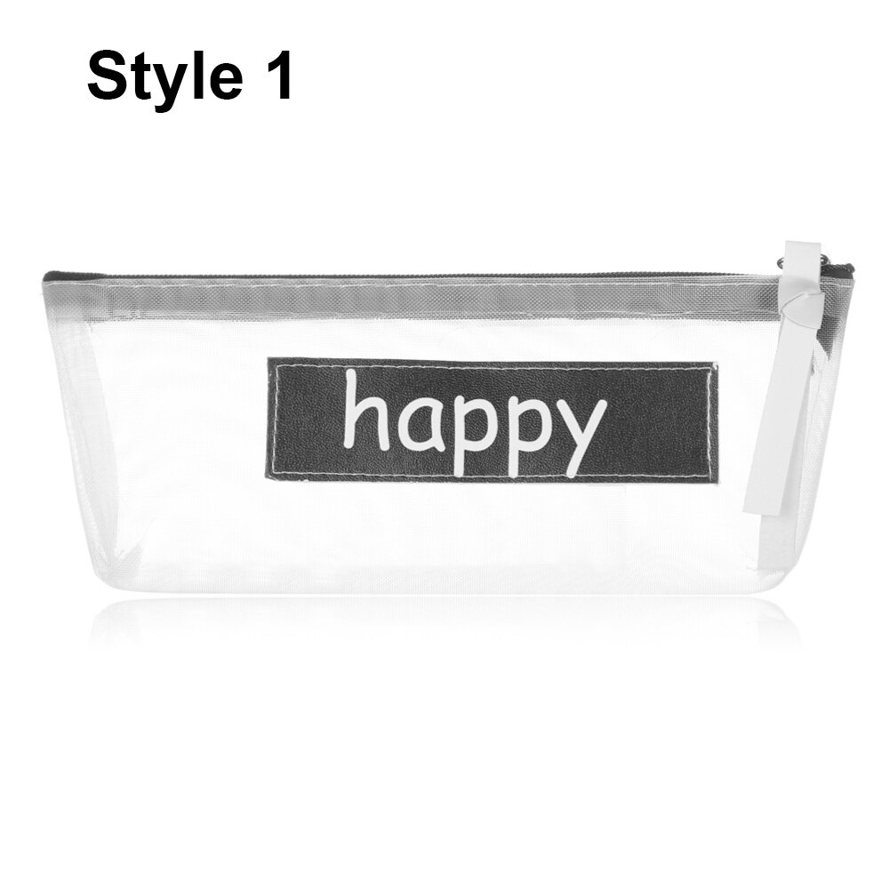 Transparent Mesh Pencil Bag Nylon Zipper Pencil Case School for Kids Girls Pen Storage Bag Office Supplies: Style 1