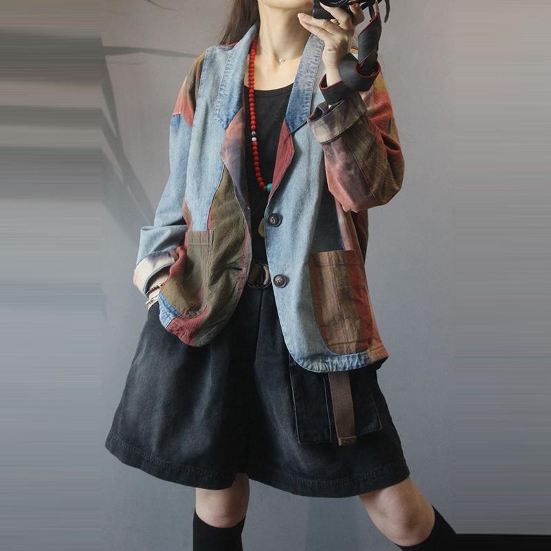 Korean Vintage Denim Patchwork Blazer main image 0