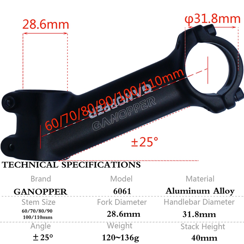 GANOPPER Bicycle Stem Riser 31.8 MTB Short Handlebar Stem 31.8mm Mountain Bike Road Bike Stem
