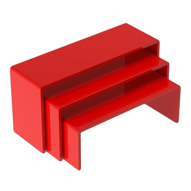 3Pcs/Set 3mm Practical Wooden Display Cabinet Acrylic Display Stand Jewelry Showcase Storage Rack Display Stands: Red