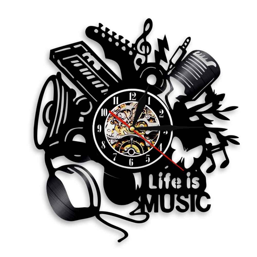 Horloge murale Vintage en vinyle avec musique Life Is, horloge murale, musique Antique, Vintage, enregistrement, maison, idée , LED 3D: B /  NO LED Light