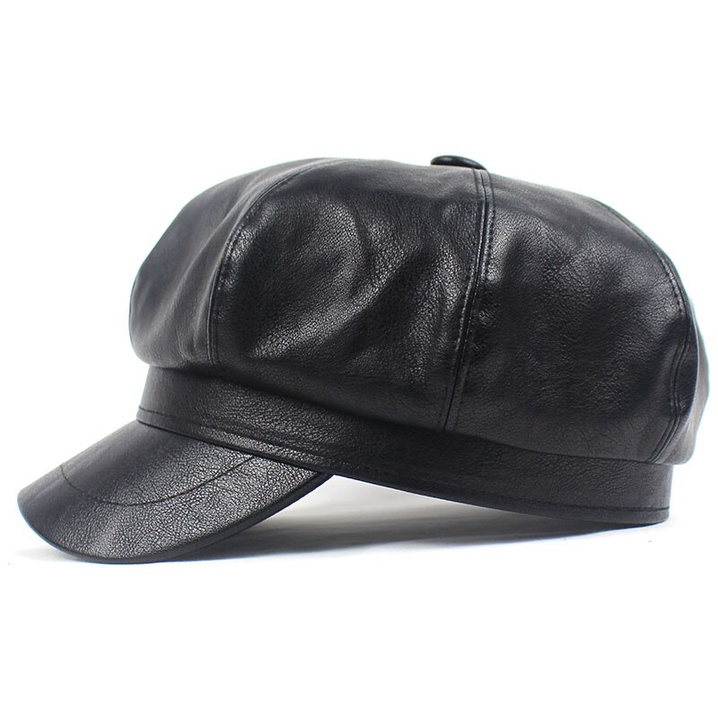 Lanxxy Autumn Winter Newsboy Caps for Women Vintage Solid Leather Beret Cap Casquette Hats Female