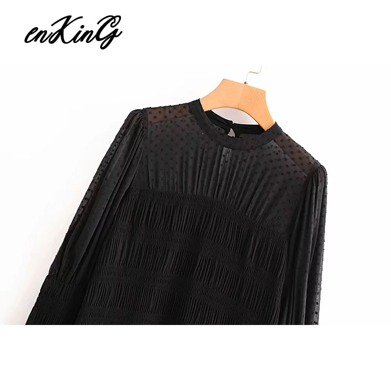 Engelsk stil enkel gasväv prick med veckat foder midi za klänning dam vestidos de fiesta de noche vestidos blazer