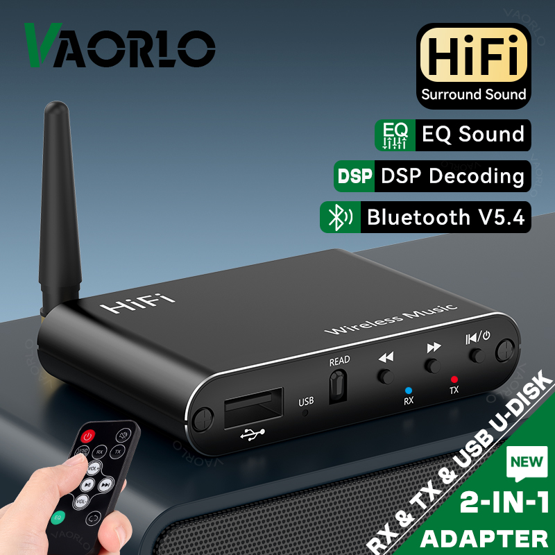 VAORLO Bluetooth 5.4 Audio Sender Empfänger 3,5 mm AUX RCA USB U-Disk DSP Dekodierung EQ HIFI Stereo Surround Musik Wireless Adapter mit Antenne Fernbedienung