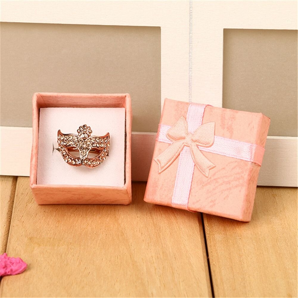 1pc Nice Paper Square Bowknot Ring Earring Necklace Jewelry Box jewelry Display Box Dicount on