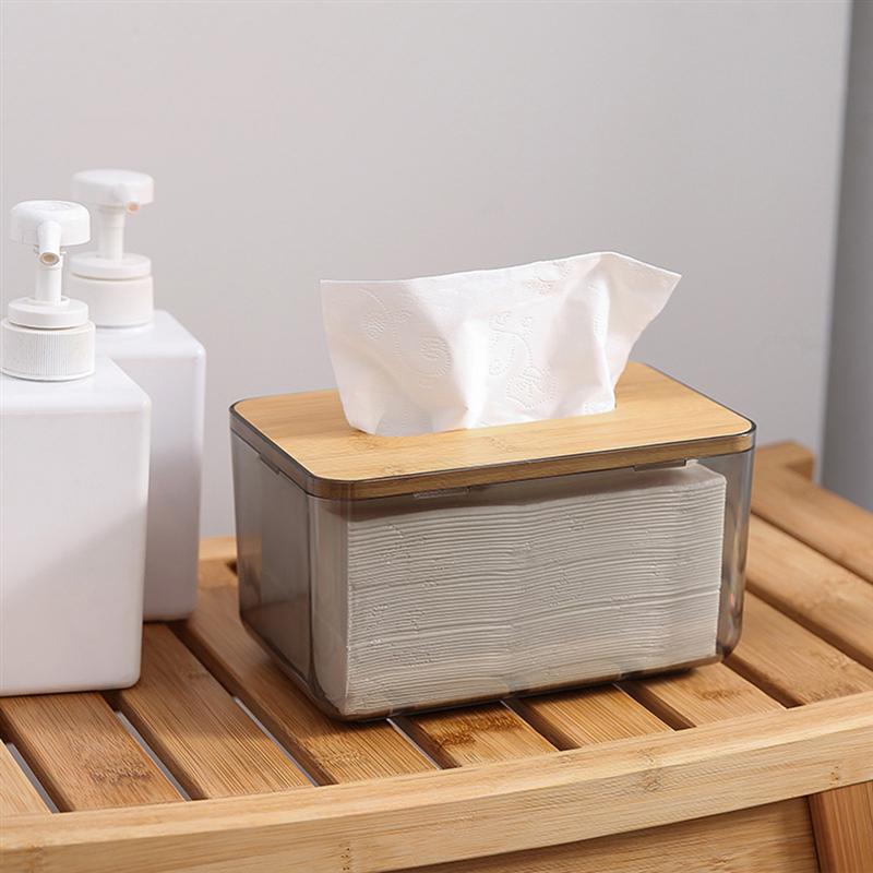 Simple Plastic Tissue Box Decorative Clear Body Tissue Cointainer Cute Tissue Holder Paper Storage Box With Bamboo Cover