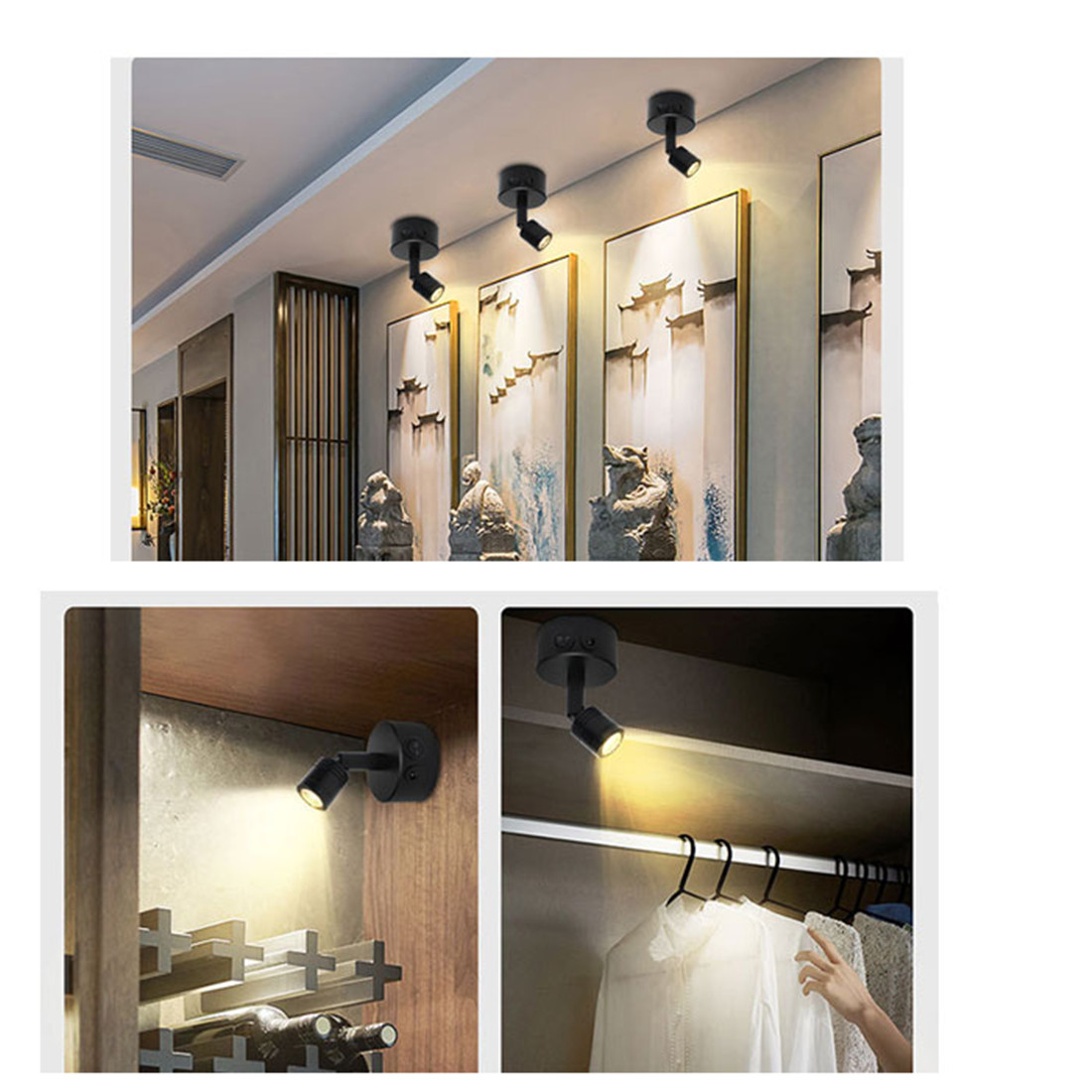 Zwart 2W batterij draagbare LED-spotverlichting voor sieradenkastlamp AAA droog batterij aangedreven 3000K 6000K tafel bureau op spotlight
