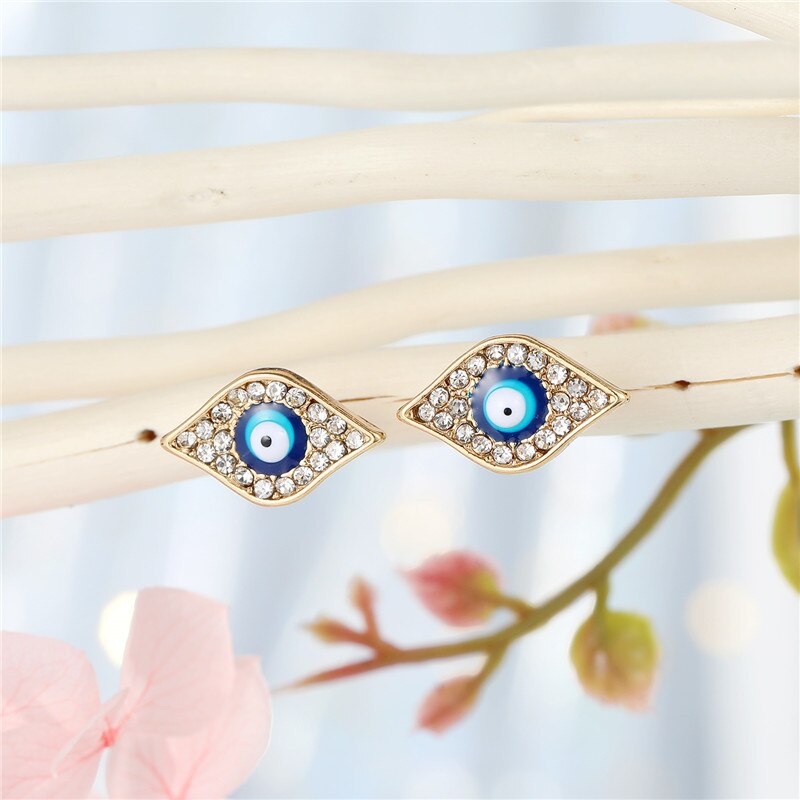 Pendientes pequeños de cristal estilo turco para mujer, aretes pequeños, Estilo Vintage, bohemio, con diamantes de imitación, Ojo de sol redondo, E667, 1 par