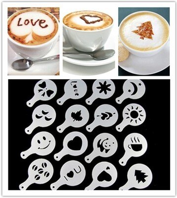 16 Stks/set Grappig Creatieve Koffie Latte Cappuccino Art Stencils Template Strooit Bloemen Pad Duster Spray Voor Koffie Decor: Default Title