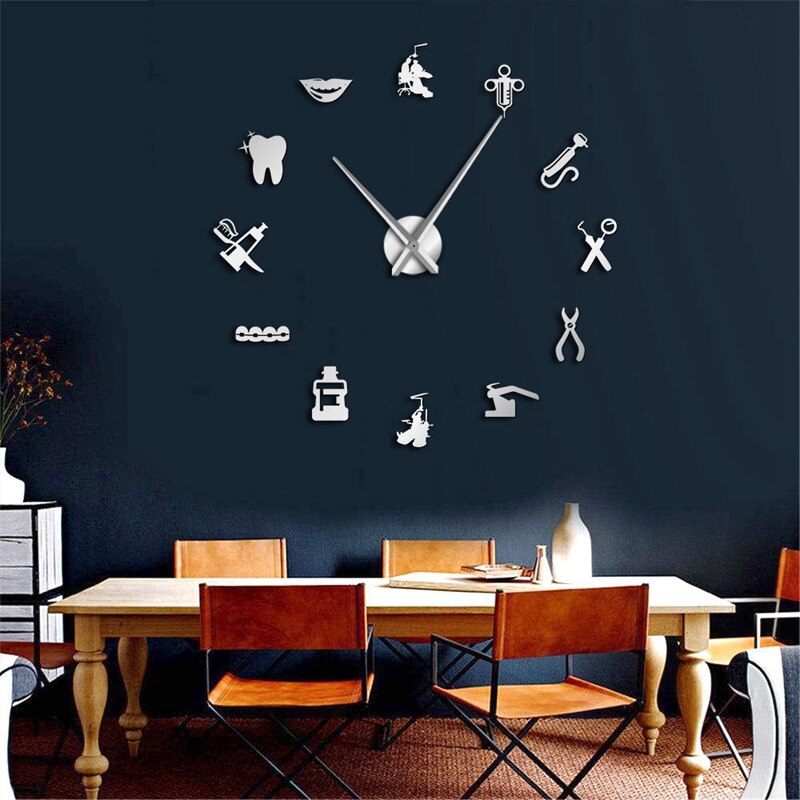 Dentist DIY Giant Wall Clock Oversized Wall Clock Big Needle Mirror Dentist Office Decor Dentist A