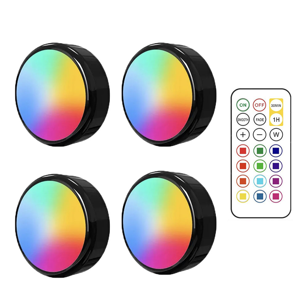 RGBW LED Puck luces nocturnas Control remoto regulable debajo del gabinete luz con pilas lámpara de empuje inalámbrica armario de cocina
