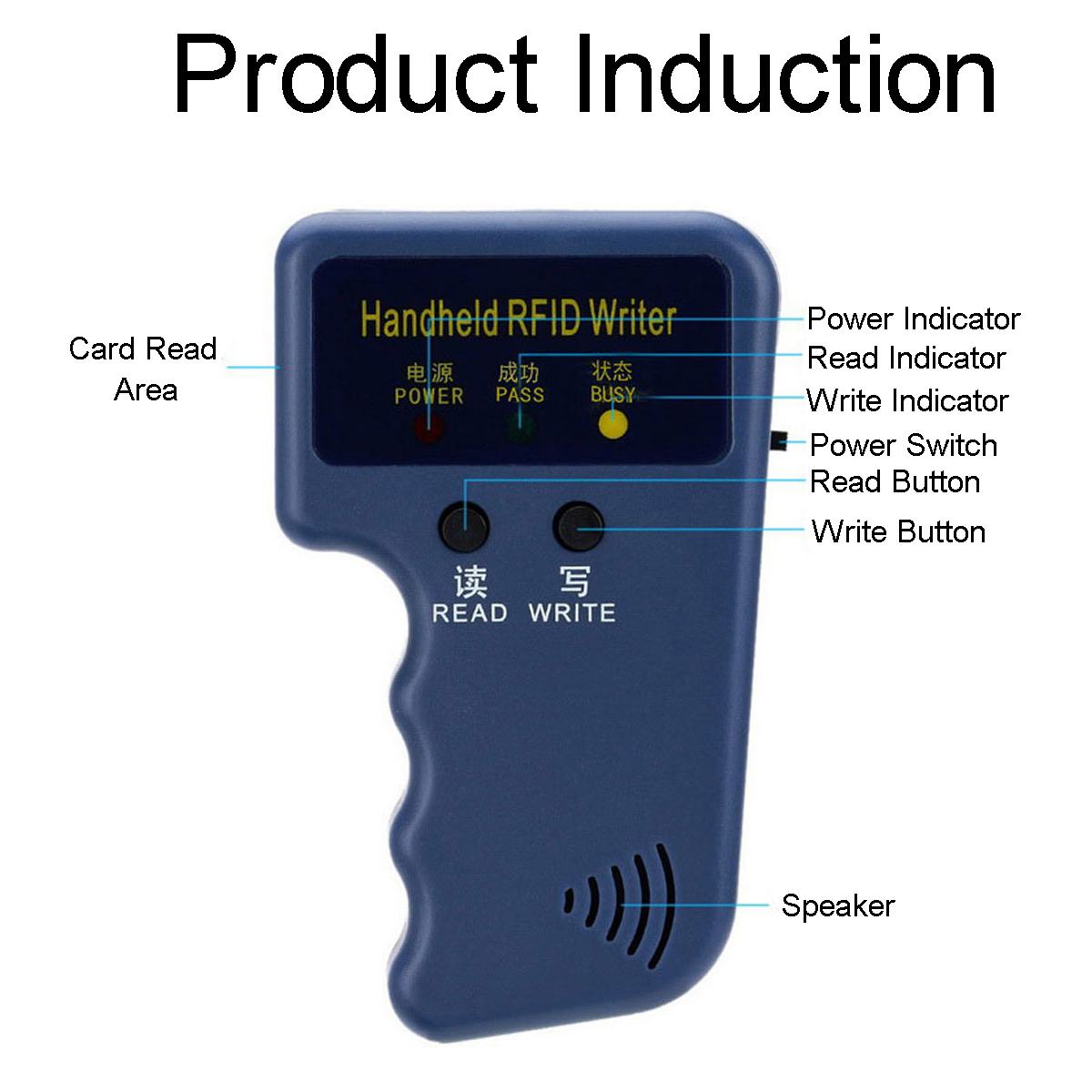 Handheld 125KHz EM4100 TK4100 RFID Copier Writer Duplicator Programmer Reader + 5 Keys EM4305 T5577 Rewritable ID Keyfobs Tags