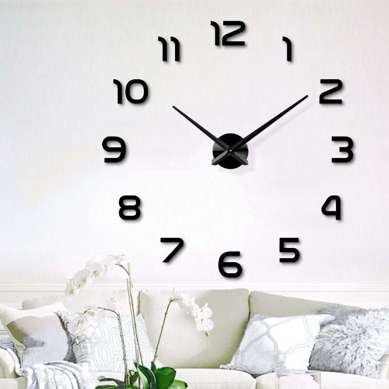 Grande horloge murale à Quartz 3D, grande horloge de cuisine décorative en acrylique, miroir autocollant surdimensionné, décoration de lettres pour la maison
