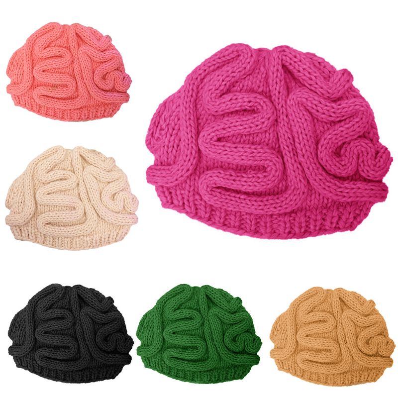 Lustige Handgemachte häkeln stricken Mütze Mütze Erwachsene freundlicher Winter Persönlichkeit entsetzlich Gehirn Einfarbig Schädel Kappe Halloween Cosplay Stütze