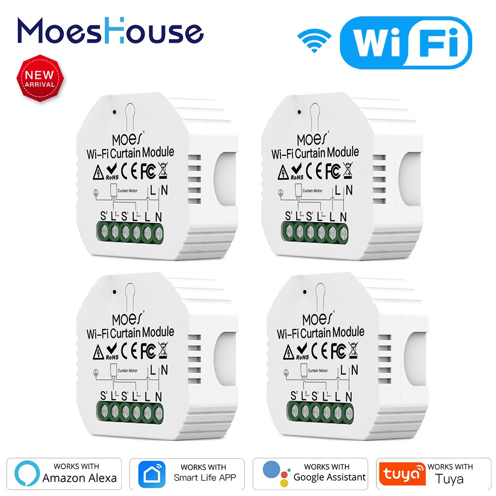 WiFi Smart Roller Shutter Blinds Curtain Switch Module for Motor Smart Life Tuya APP Remote Control Work with Alexa Google Home: 4 PCs