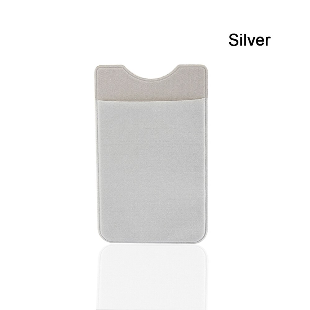 Universal auto-adhesivo elástico teléfono móvil cartera funda Stick On crédito ID tarjeta titular bolsillo autoadhesivo pegatina CardSleeve: silver