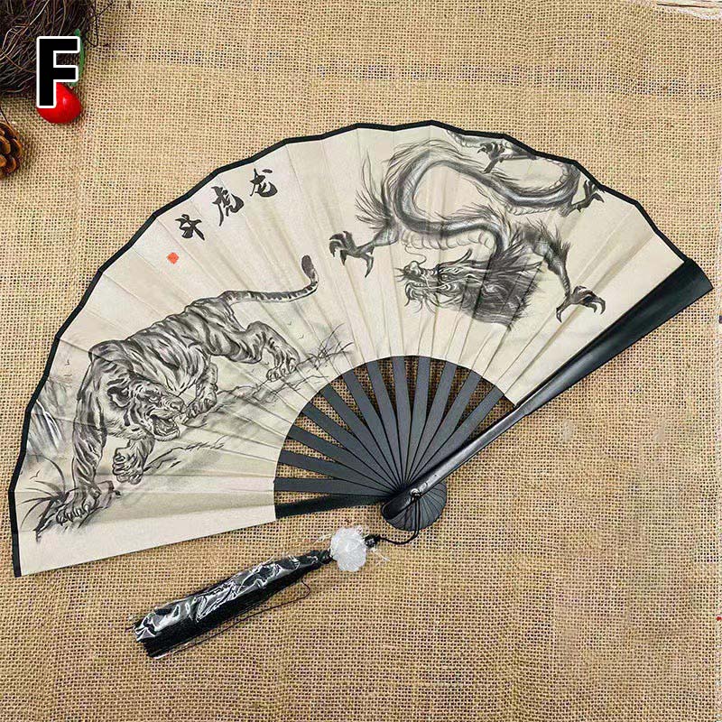 Abanico antiguo chino clásico de doble cara, abanico masculino de estilo chino, accesorios Hanfu para mujer, abanico plegable, decoración del hogar, abanico artesanal: Verde militar