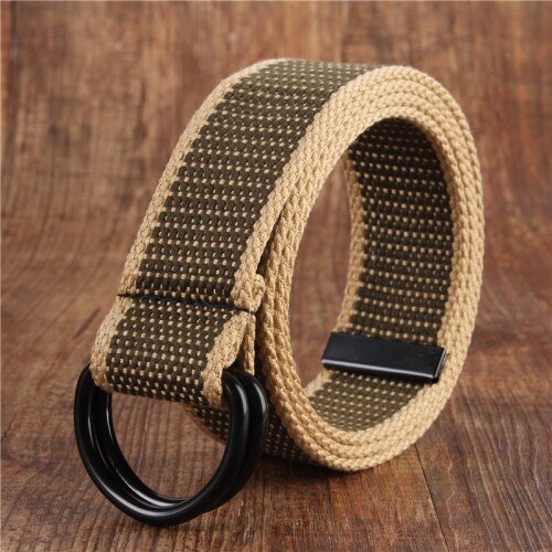 cinturón de lona para hombres jóvenes lona doble anillo hebilla Simple salvaje cinturón vaquero hombres mujeres: kaqi-tiaowenK