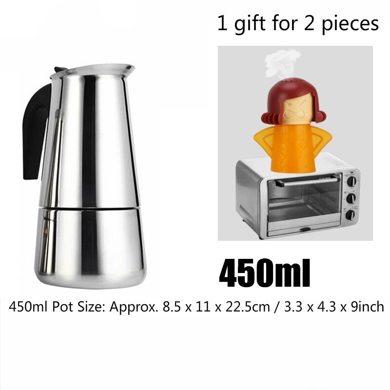 Bærbar espressomaskine i rustfrit stål moka-kande kaffebrygger-kedelkande til pro barista 100ml/200ml/300ml/450ml: 450ml