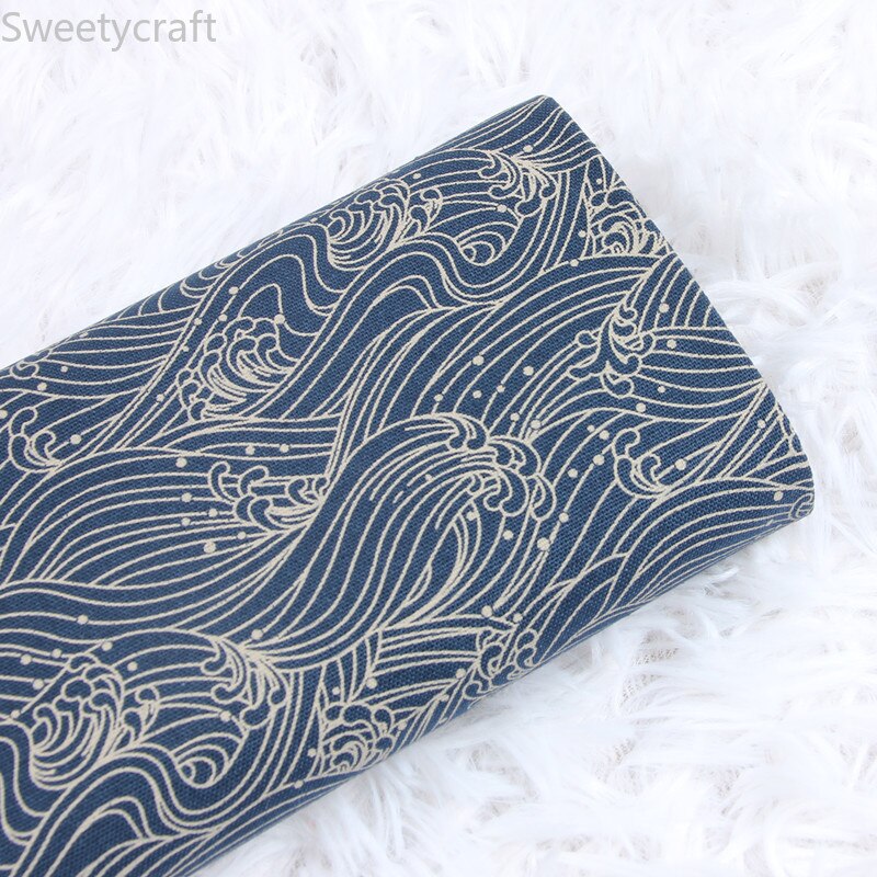 110*45cm dikke katoenen stoffen japanse marineblauwe printstof voor het naaien van handgemaakte doe-het-zelf mond gouden verpakking tas bankdoek materiaal