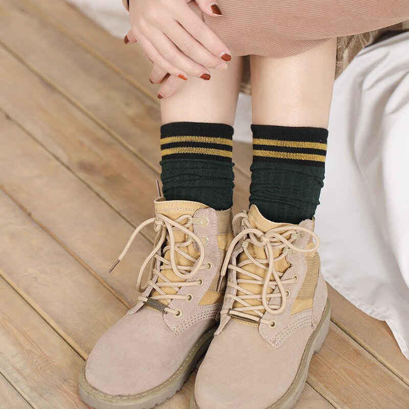 Elifashion koreaanse versie herfst & winter tube sokken retro dames sokken warm & ademend lange tube stapel katoenen sokken 2- voudig te dragen: C