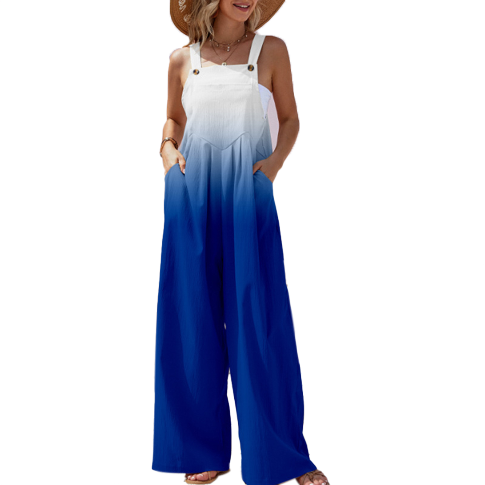 Overalls til kvinder sommer afslappet knapbukser med brede ben og seler, lange overalls med lommer, dameplantebukser