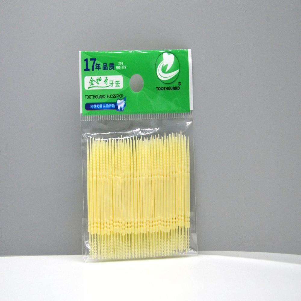 200PCS Disposable Double Head Plastic Tooth Floss Hygiene Dental Floss Interdental Toothpick Healthy for Teeth Cleaning freeship: YELLOW