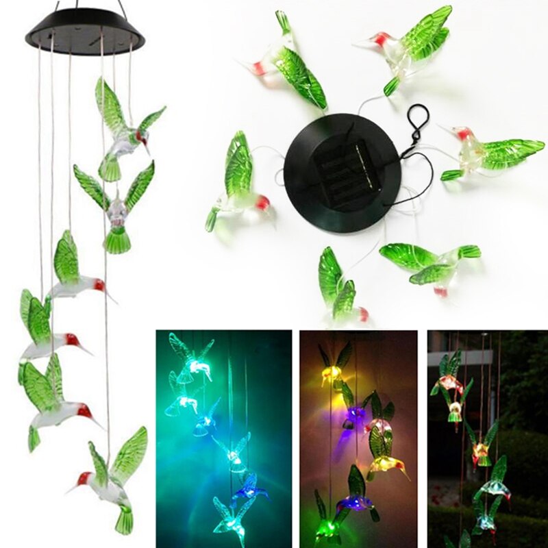 1pcs Solar Color Changing LED Bee Wind Chimes Light Lamp Home Room Garden Decor