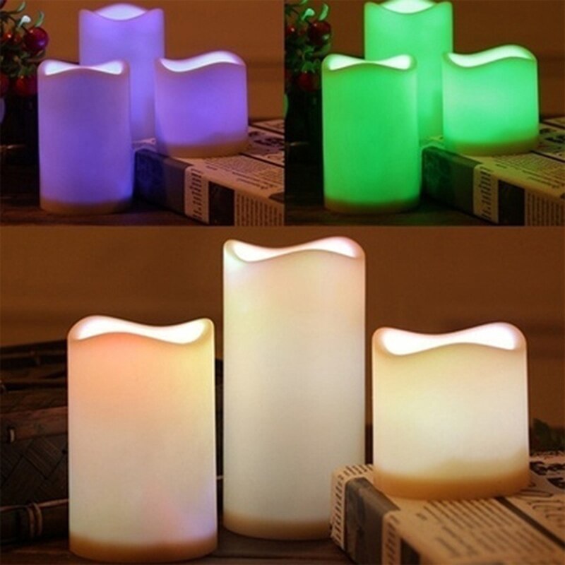 1/3 PCS Electronic Candle Flameless 12 Colors LED Changing Candles Night Light Timing Remote Control Simulation Candle Wedding