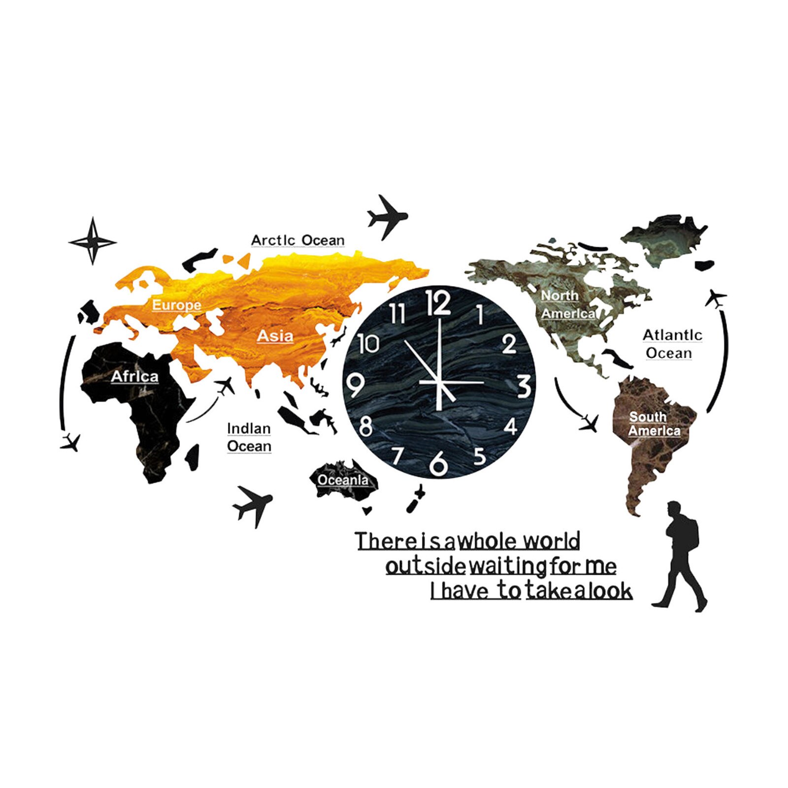 Punch-free DIY Black Acrylic World Map Large Wall Clock Modern Desgin Stickers Silent Watch Home Living Room Kitchen Decorarion: Gray