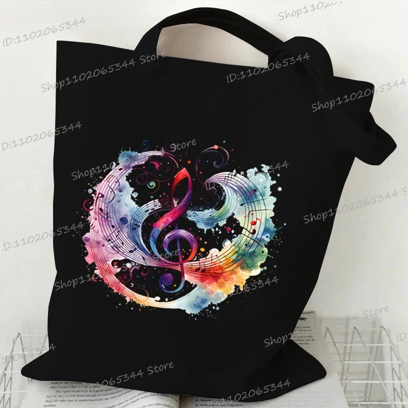 Dameshandtassen met muzieknotatie, canvas tas, grappige aquarel muzieknoot schoudertas voor tieners, zijtas voor dames: Hemelsblauw