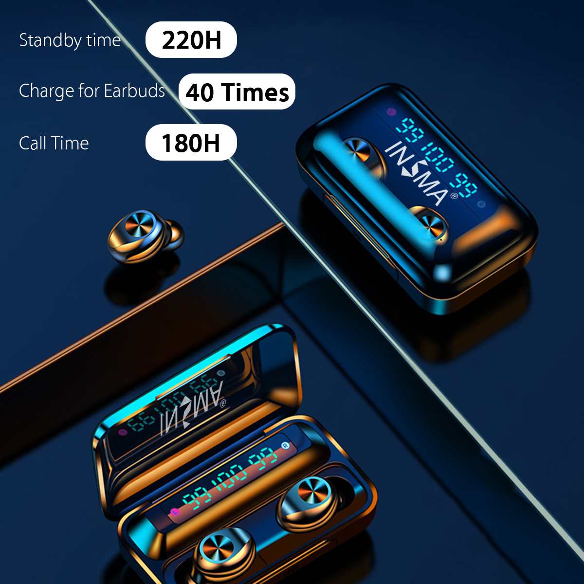 INSMA F9-10 3led Power Bank bluetooth 5.0 TWS Earphones Led Digital Display Wireless Stereo Sport Waterproof Earbuds ipx7