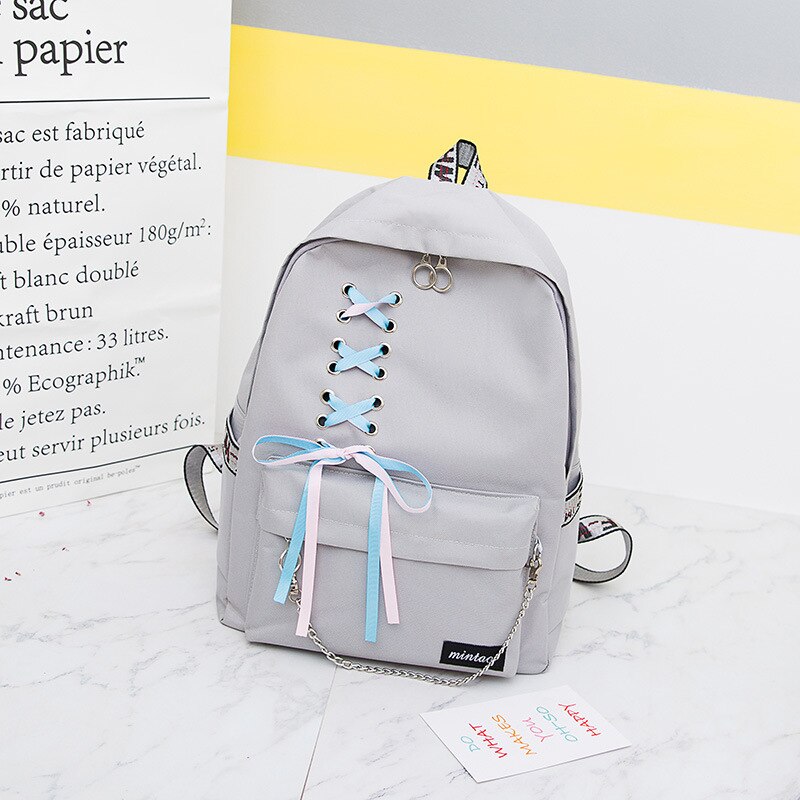 Catena di Borsa di Tela Femminile Del Sacchetto di Libro Zaino 5 Pz/set di Scuola Borsa da Viaggio Zaino Pacchetto di Modo Della Nappa Delle Donne Adolescenti Adolescenti Ragazza 2019: light grey style 2