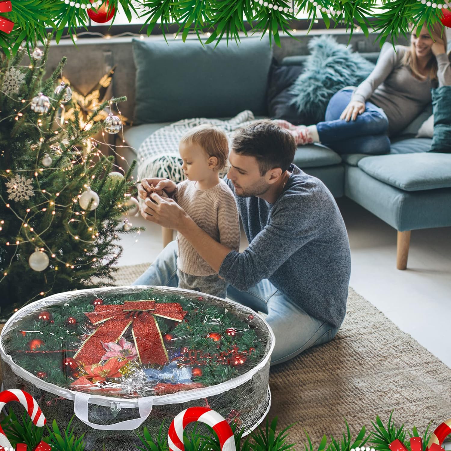 PVC Kerstkrans Opbergtas Waterdichte Garland Pakket Container Handtas Dubbele Rits Decoratieve Garland Protector Bags