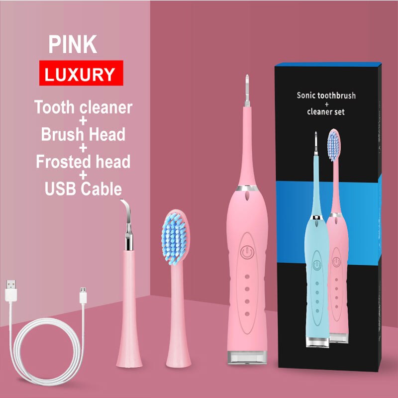 Eléctrico eliminador de sarro Tártara de blanqueamiento Dental recargable USB diente limpiador hogar portátil cálculo Dental removedor: PINK SET 2