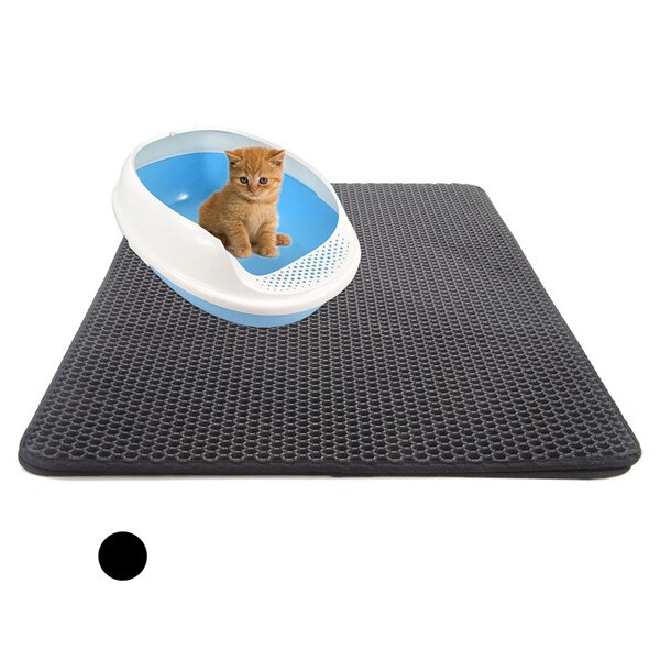 1pcs Double-Layer Waterproof Cat Litter Mat High Elasticity Foldable Honeycomb Sifting Sanitary Pet Cats Litter Trapper Pad *D: Black