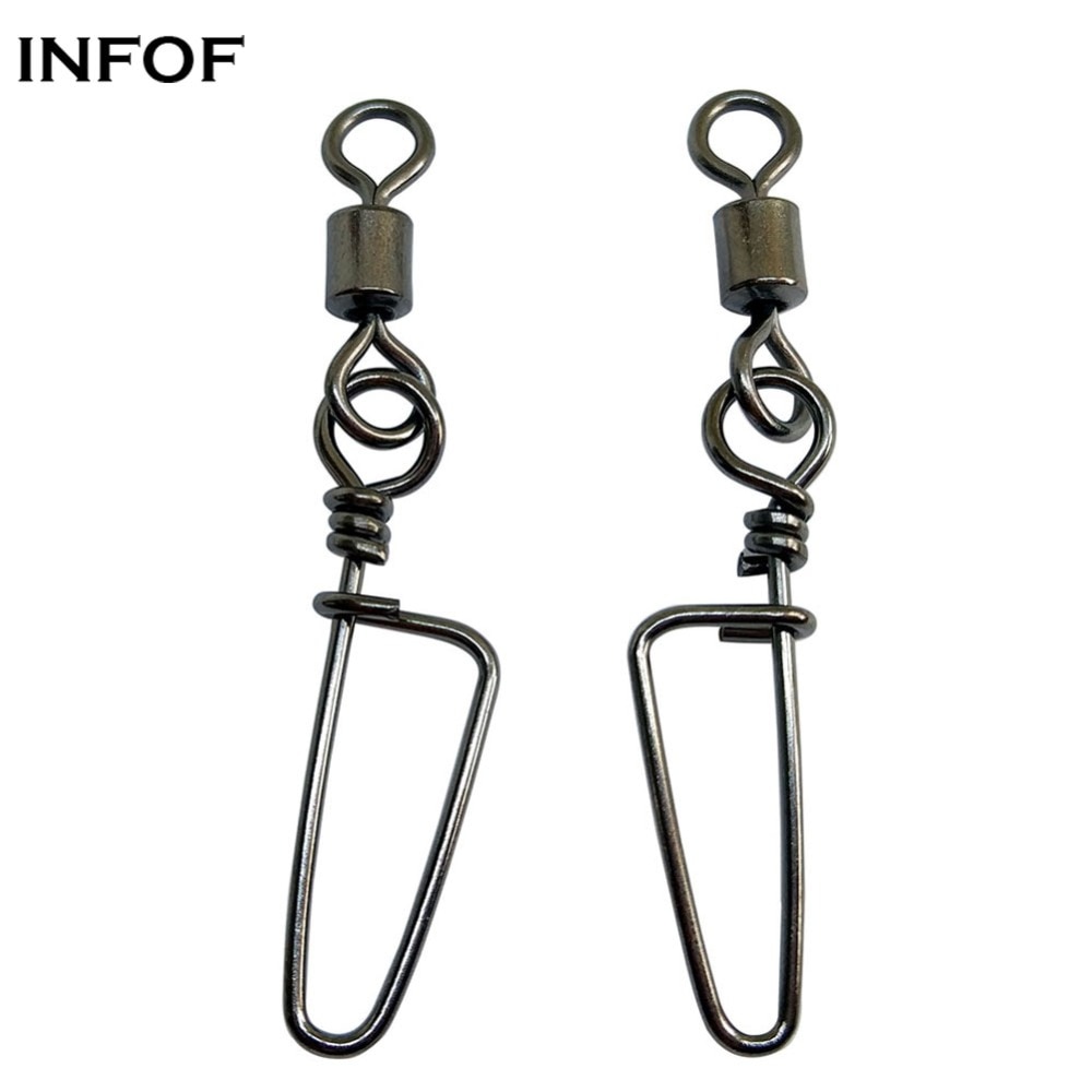 INFOF 100 pieces/lot Rolling swivel with coastlock snap fishing tackle fishing connector Giratorios Pesca Emerillon Peche