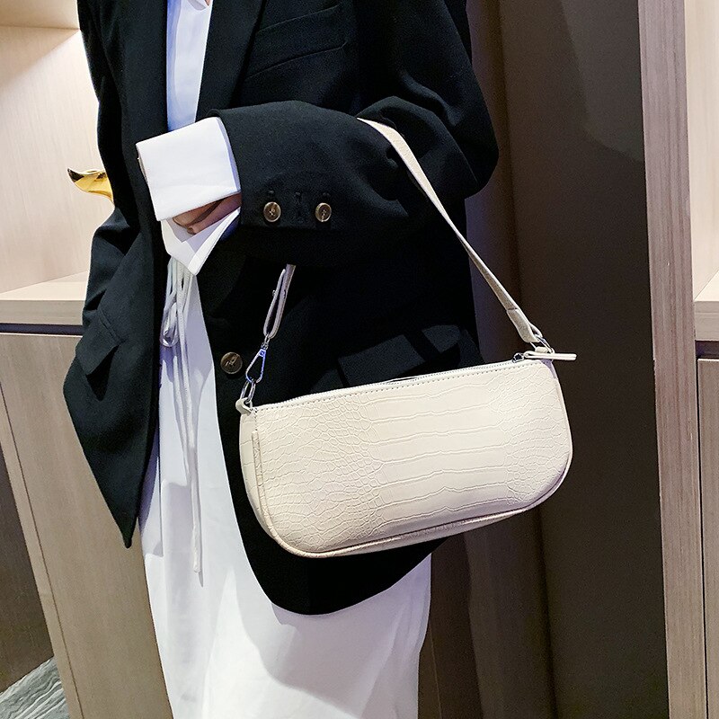 Aliwood merkevare enkel alligator krokodilleskinn kvinner skuldervesker stor kapasitet vintage wild armpit bag baguette bag håndveske