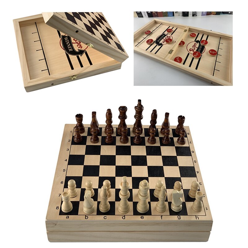 Fast Sling Puck Game International Chess 2 in 1 Multifunctional Foldable Desktop Battle Strategy board games wooden toys: Default Title