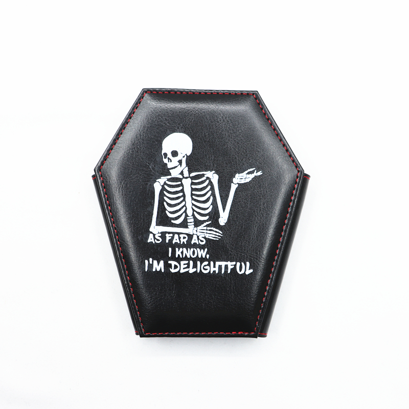 Dark Style Coffin Coin Purse Halloween Pattern Clutch Zipper Wallet PU Leather Trendy Purse
