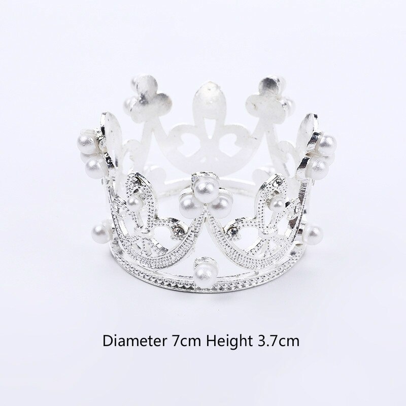 Mini Crown Cake Topper Metalen Parel Gelukkige Verjaardag Cake Toppers Wedding & Engagement Cake Decor Sweet 16 Party Decoraties: Zilver