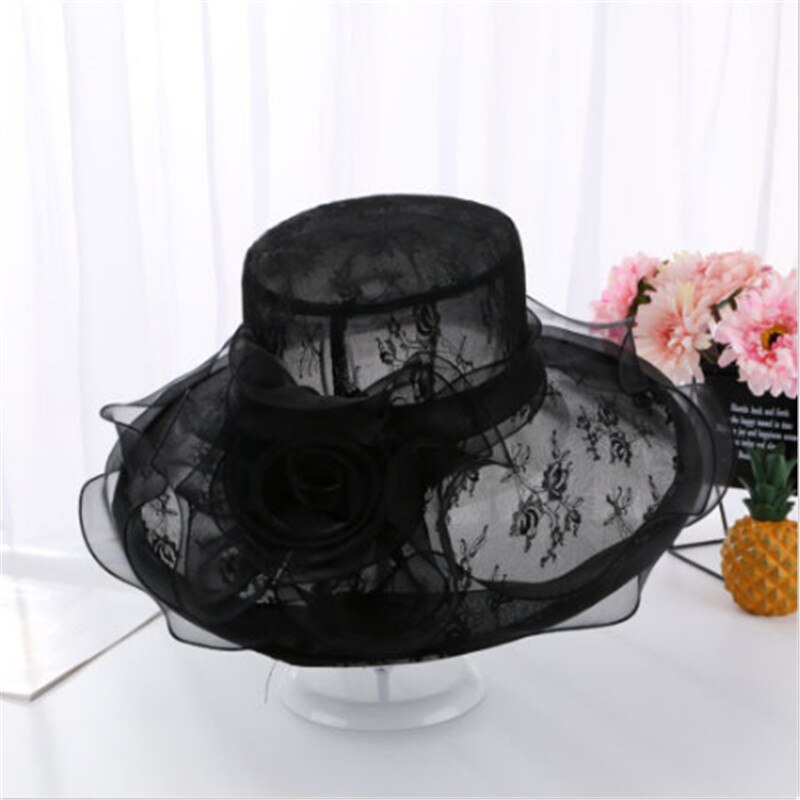verano elegantes sombreros de playa para mujeres de ala ancha de encaje Floppy sombrero señora té gorras mujer playa UV sol gorros señora sombrero al aire libre