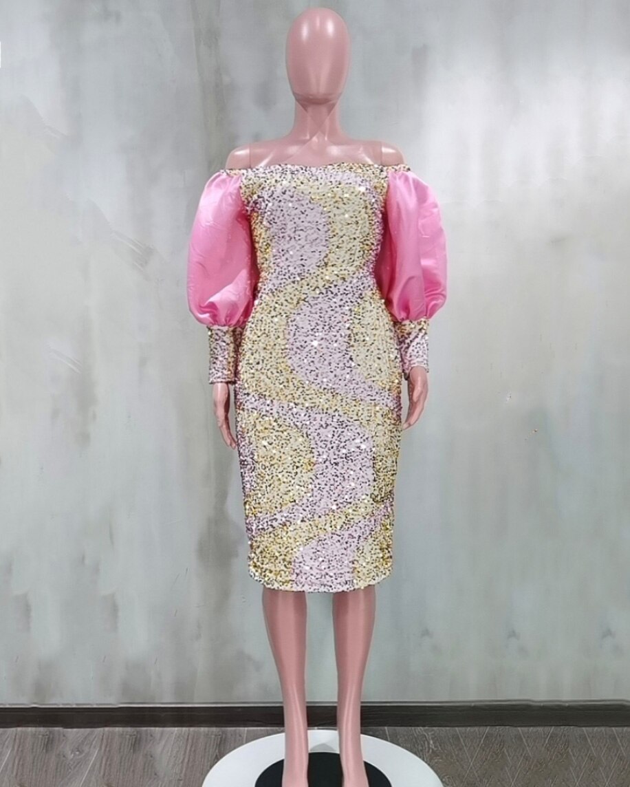 Style Classic African Women's Clothing Dashiki Stylish Lace Sequins Elastic Packet Buttock Party Lady Dresses