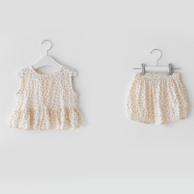 Styl angielski dziewczyny odzież zestaw lato kwiatowy/czarny biały pled kamizelka bez rękawów + krótkie spodnie garnitur dla malucha stroje dla dzieci dziecko: beige / 24 m