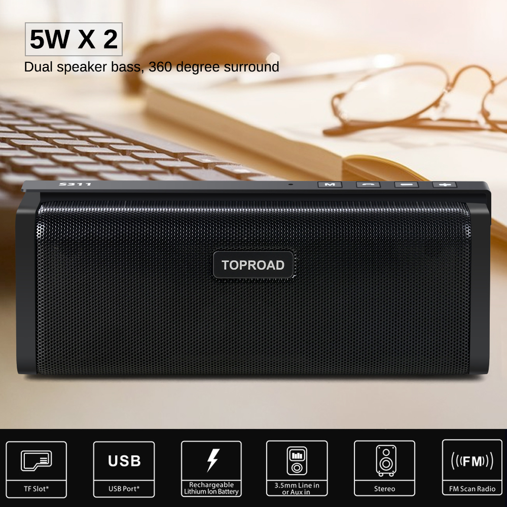 TOPROAD portátil 10W Altavoz Bluetooth HIFI estéreo inalámbrico gran potencia Soundbox Subwoofer columna altavoces soporte TF FM Radio AUX