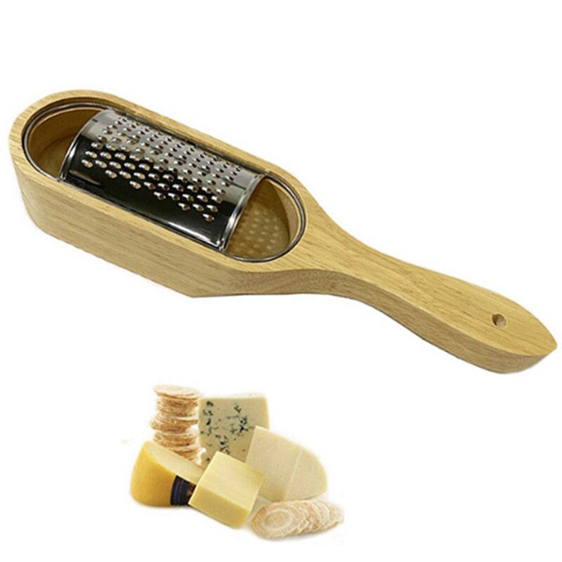 Stainless Steel Cheese Grater with Removable Acacia Wood Collector Cheese Grater with Box Cheese Tools