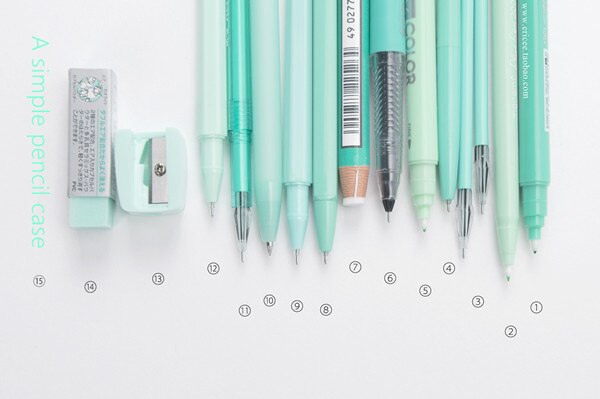 school stationery set kawaii cute pen with box pen bag pens with pencil case mint green stationery set: Default Title