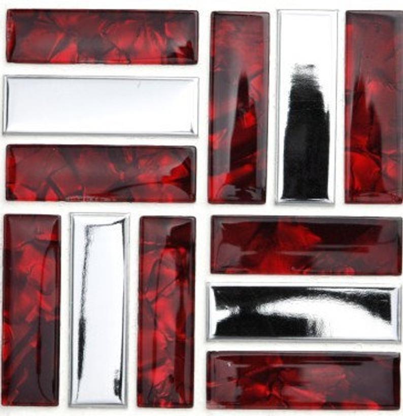 Red Glass Mosaic Silver Metal Tile Backsplash Stainless Steel SSMT021 Glass Metallic Mosaic Bathroom Tiles